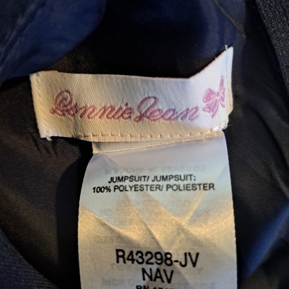 Bonnie Jean girls size 7 blue & white jumpsuit wide leg cropped, New - Picture 5 of 7